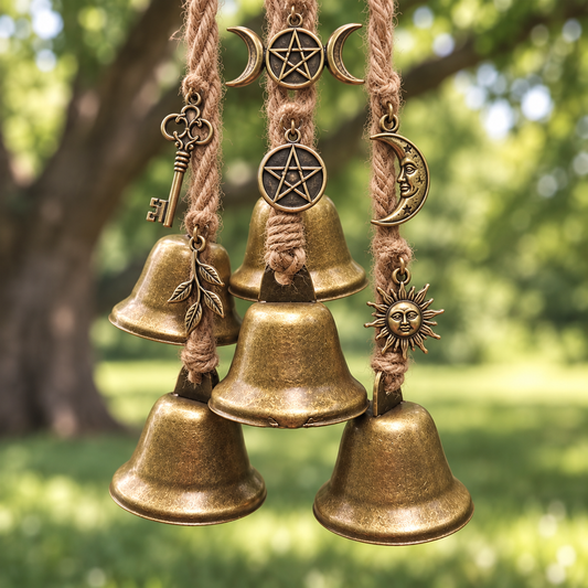 Handmade witch’s bells for a witchcraft workshop on protection, cleansing, and magical correspondences